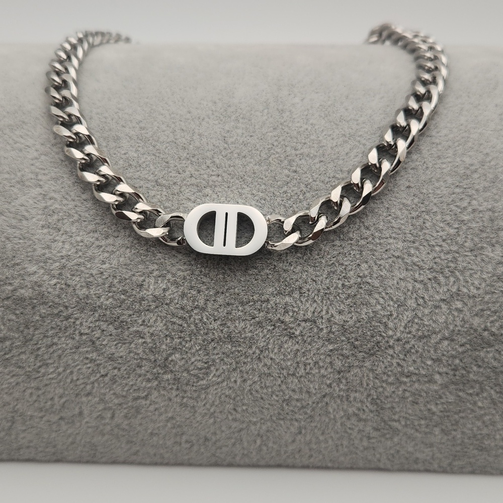 Chunky Stainless Steel Silver Toned Cuban Link CD Fashion Necklace